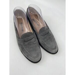 Manolo Blahnik Shoes Womens 8.5 Gray Suede Penny Loafer Italy